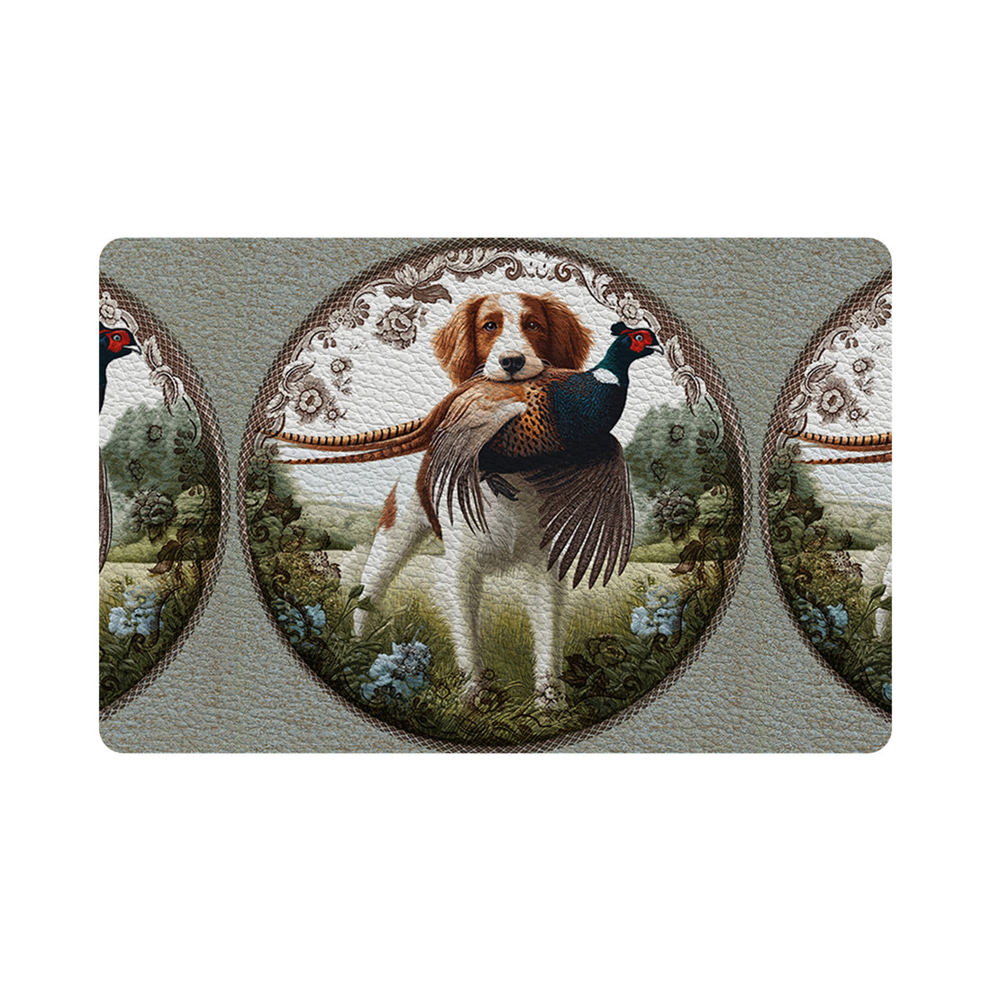 Woodland Hunting Dog Vegan Leather Rectangle Pebble Placemat