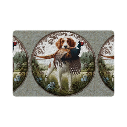 Woodland Hunting Dog Vegan Leather Rectangle Pebble Placemat