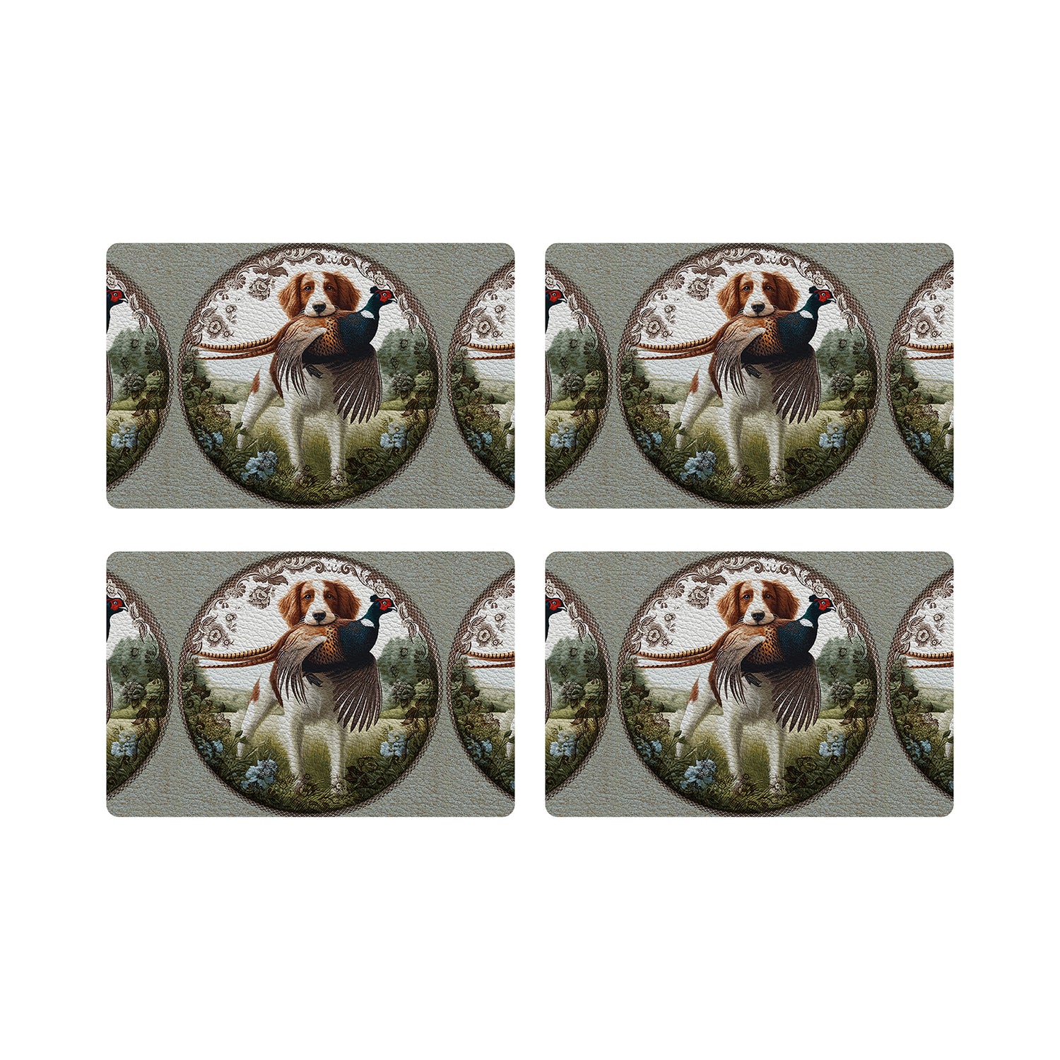 Woodland Hunting Dog Vegan Leather Rectangle Pebble Placemat