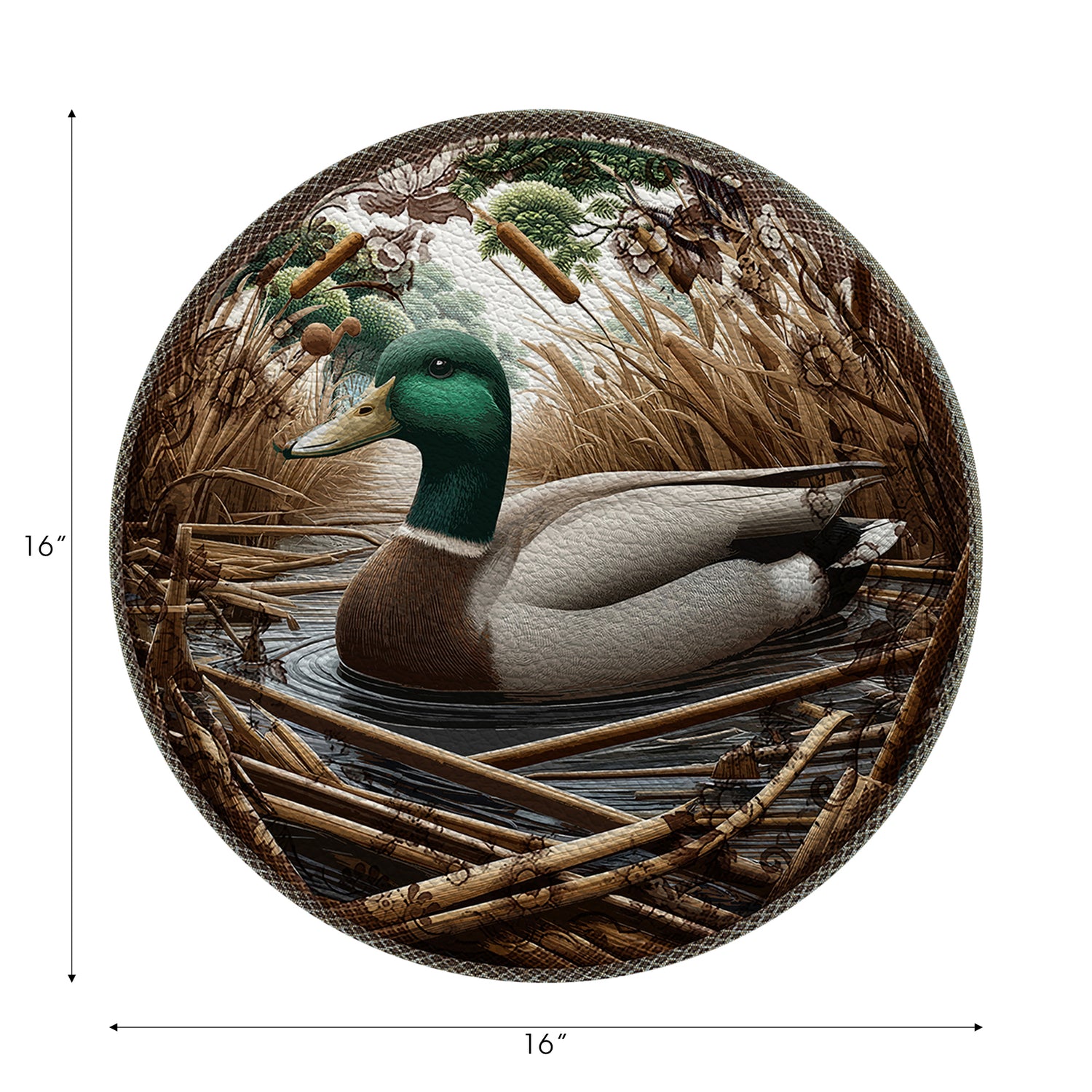 Woodland Mallard Duck Vegan Leather Round Pebble Placemat