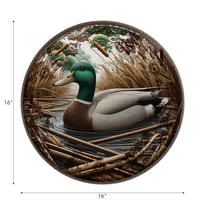 Woodland Mallard Duck Vegan Leather Round Pebble Placemat