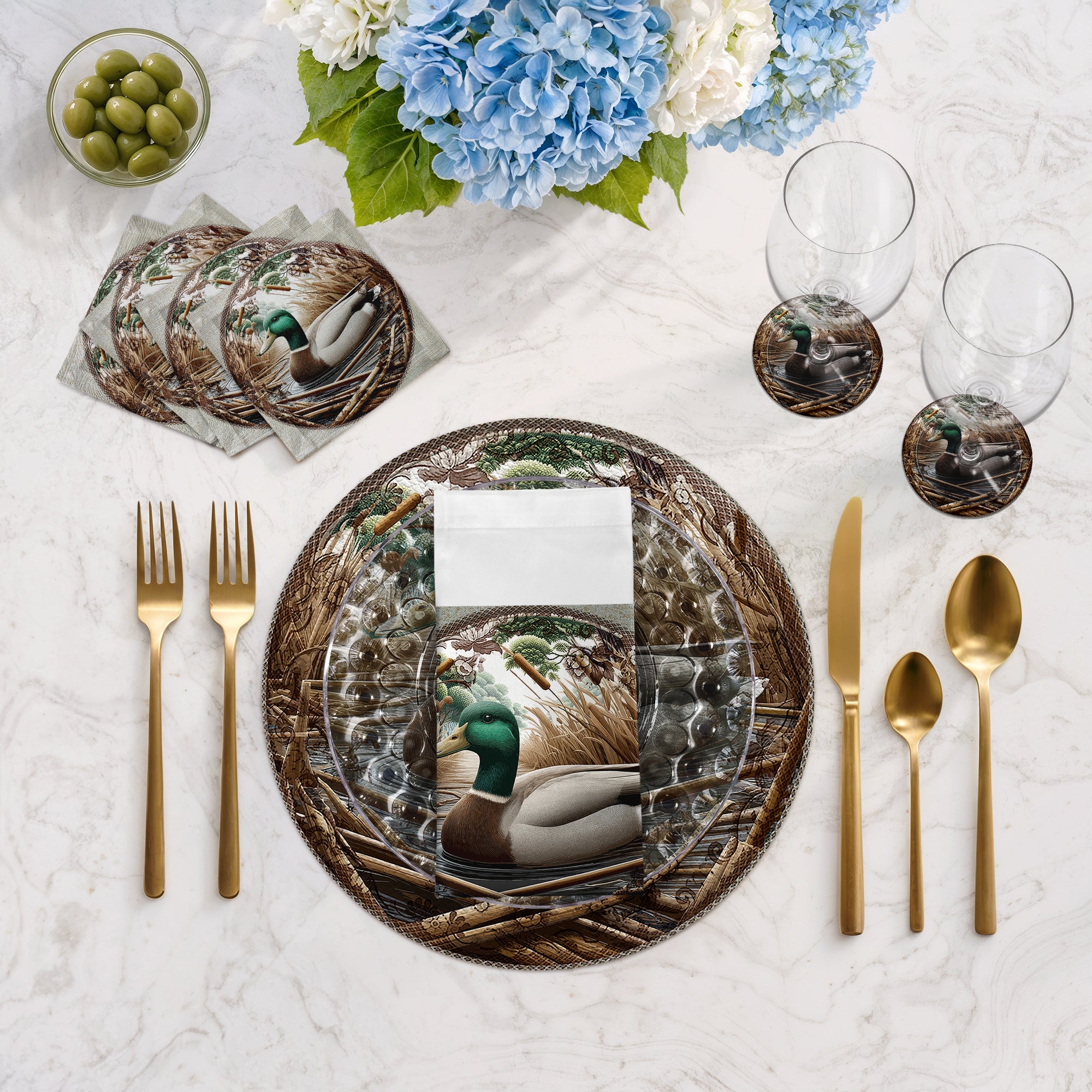 Woodland Mallard Duck Cotton Sateen Cocktail Napkins