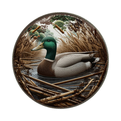 Woodland Mallard Duck Vegan Leather Round Pebble Placemat