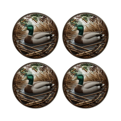 Woodland Mallard Duck Vegan Leather Round Pebble Placemat