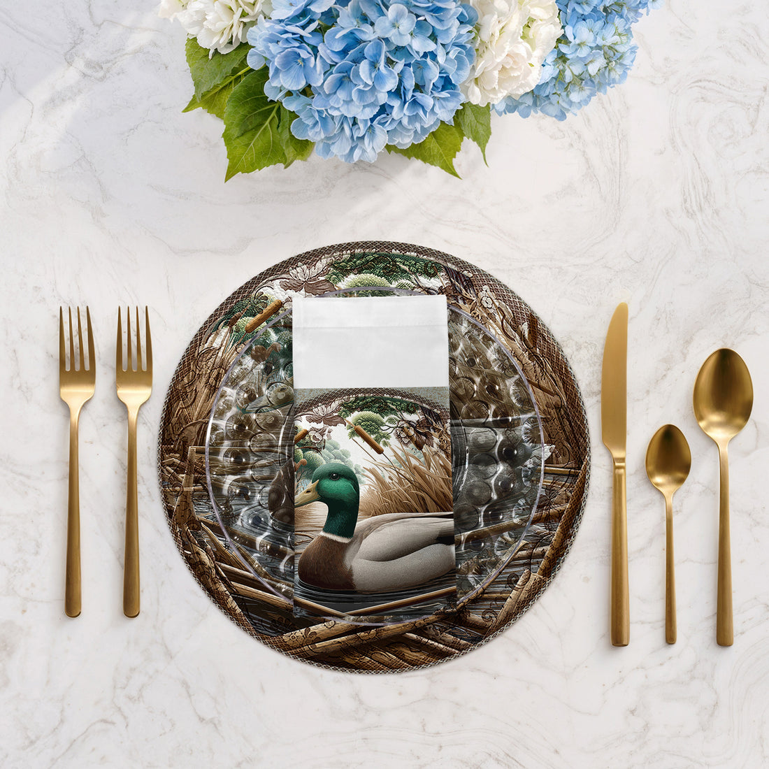 Woodland Mallard Duck Cotton Sateen Dinner Napkins