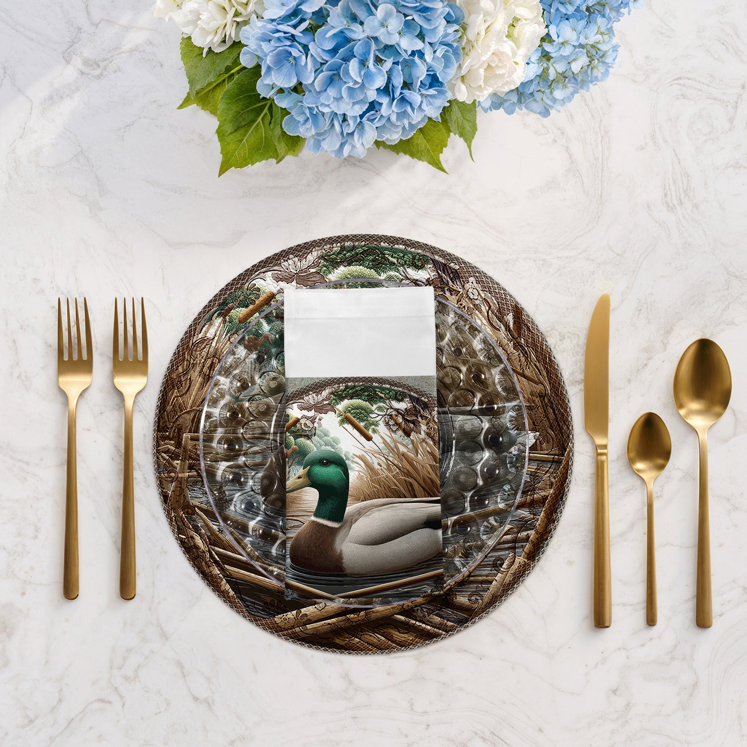 Woodland Mallard Duck Cotton Sateen Dinner Napkins