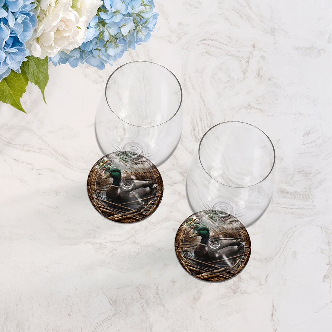 Woodland Mallard Duck Vegan Leather Round Coasters