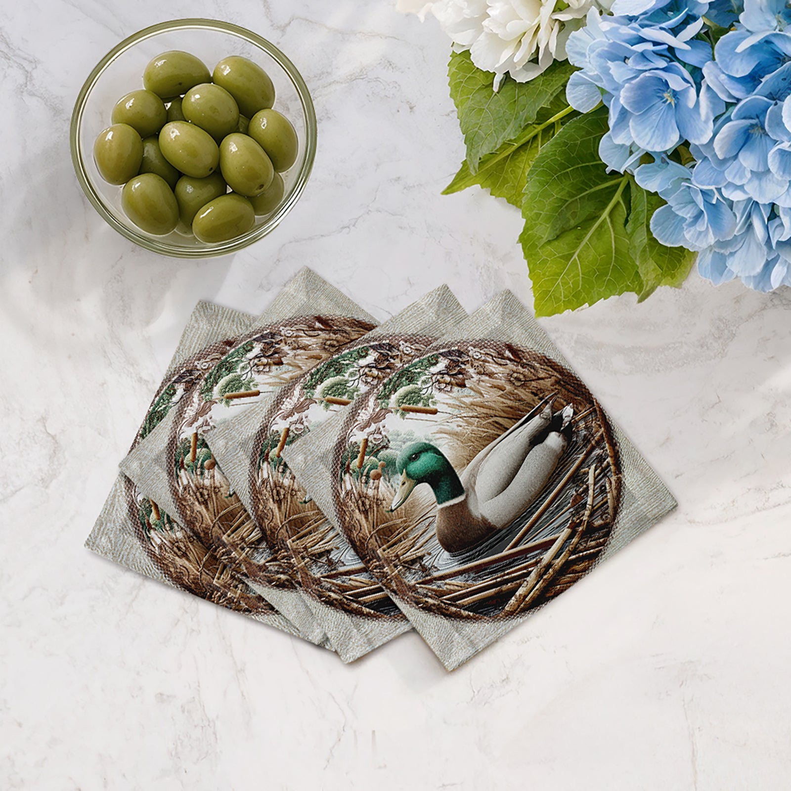 Woodland Mallard Duck Cotton Sateen Cocktail Napkins