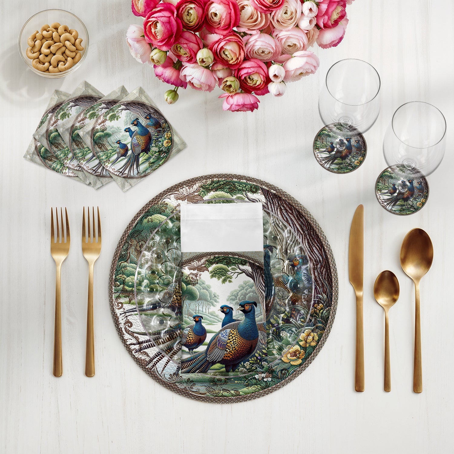 Woodland Pheasant Cotton Sateen Dinner Napkins