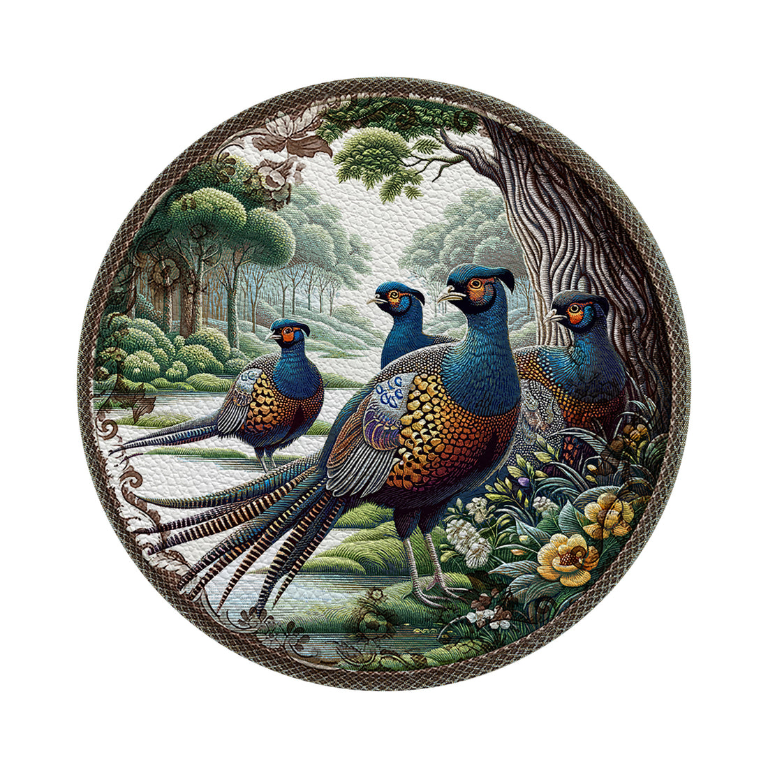Woodland Pheasant Vegan Leather Round Pebble Placemat