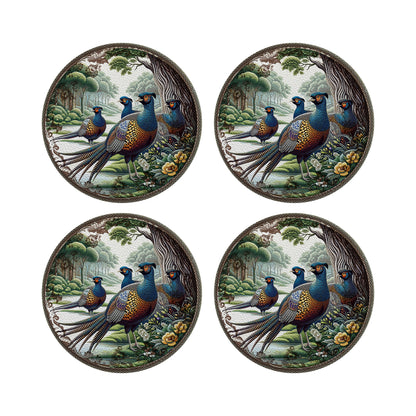 Woodland Pheasant Vegan Leather Round Pebble Placemat