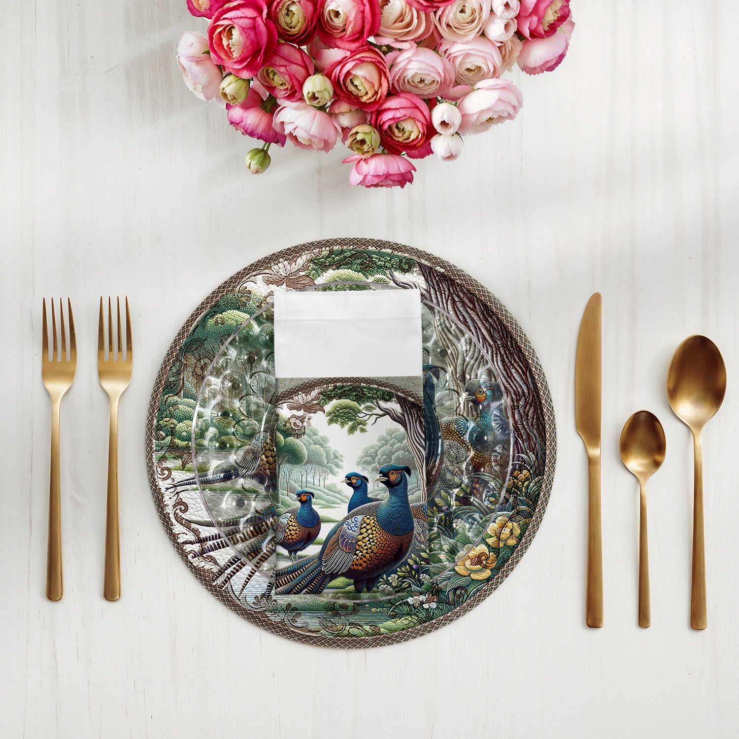 Woodland Pheasant Cotton Sateen Dinner Napkins