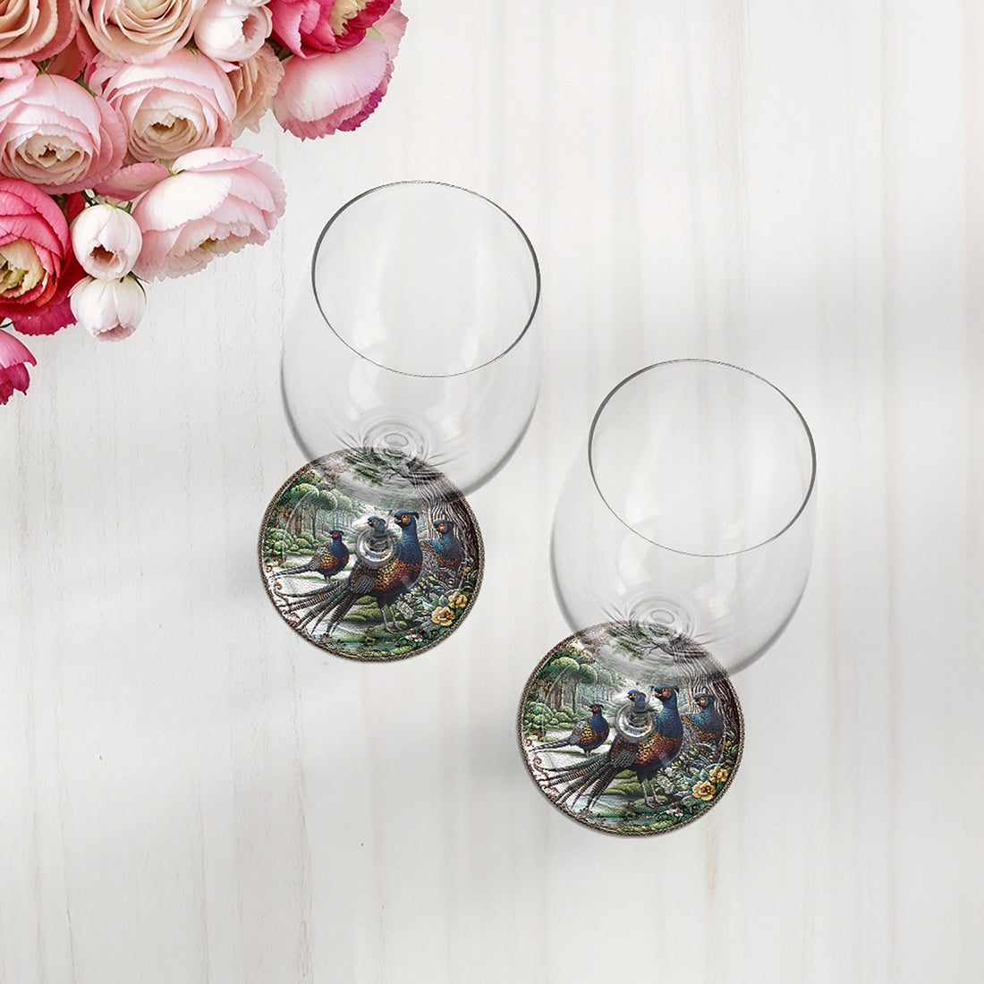 Woodland Pheasant Vegan Leather Round Coasters