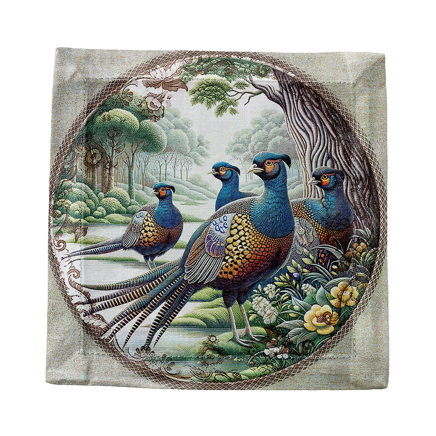 Woodland Pheasant Cotton Sateen Cocktail Napkins