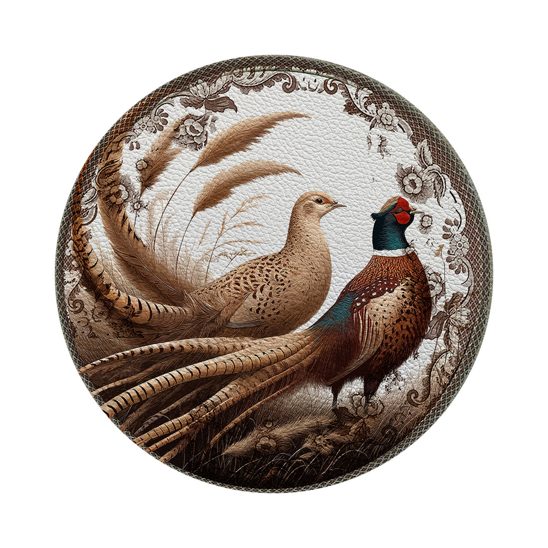 Woodland Pheasant Partners Vegan Leather Round Pebble Placemat