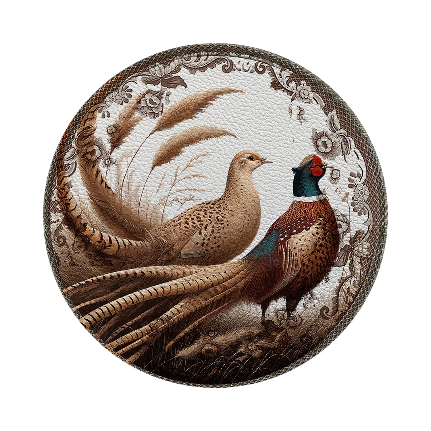 Woodland Pheasant Partners Vegan Leather Round Pebble Placemat
