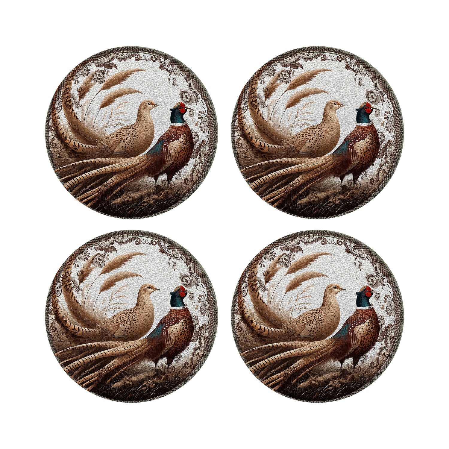 Woodland Pheasant Partners Vegan Leather Round Pebble Placemat