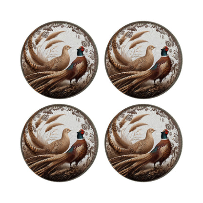 Woodland Pheasant Partners Vegan Leather Round Pebble Placemat