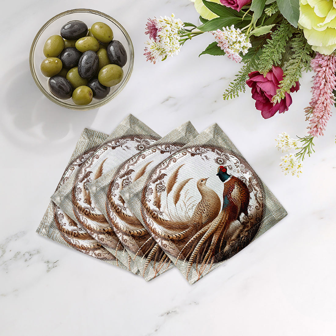 Woodland Pheasant Partners Cotton Sateen Cocktail Napkins