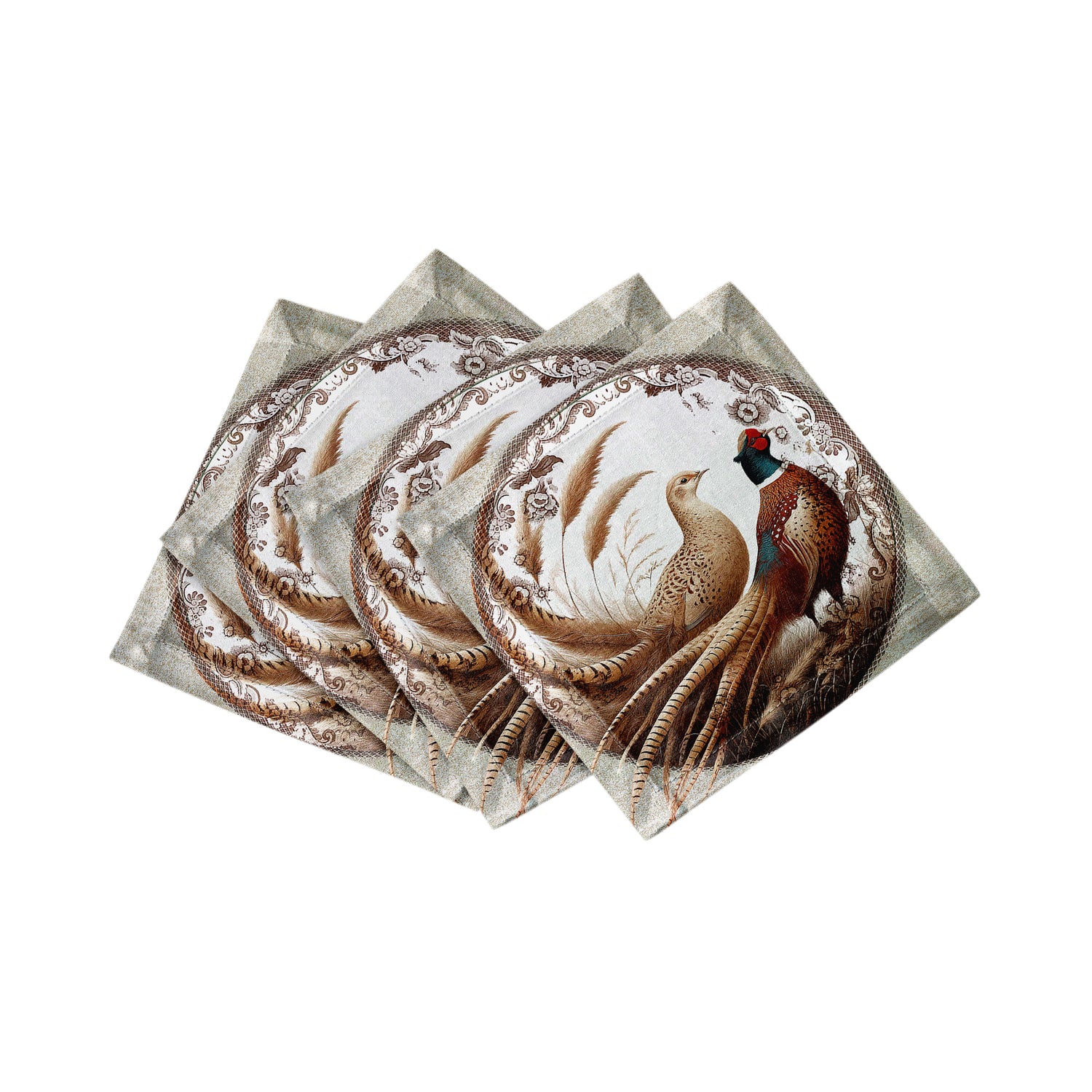 Woodland Pheasant Partners Cotton Sateen Cocktail Napkins