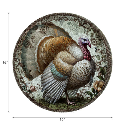 Woodland Turkey Vegan Leather Round Pebble Placemat
