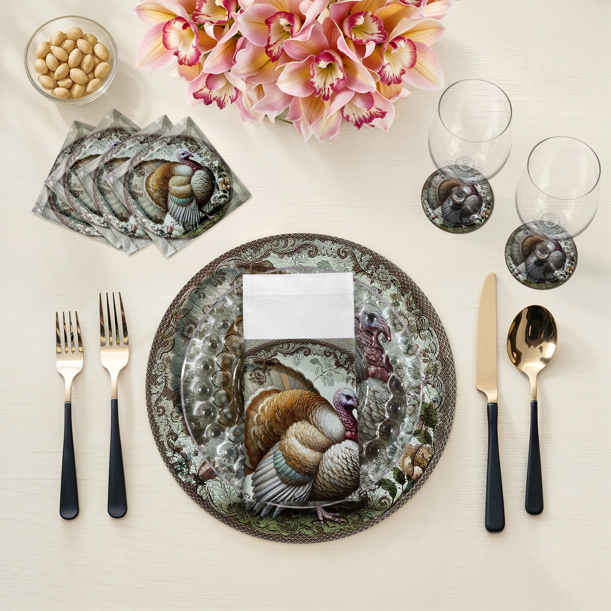 Woodland Turkey Cotton Sateen Cocktail Napkins