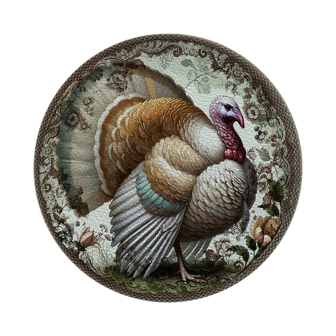 Woodland Turkey Vegan Leather Round Pebble Placemat