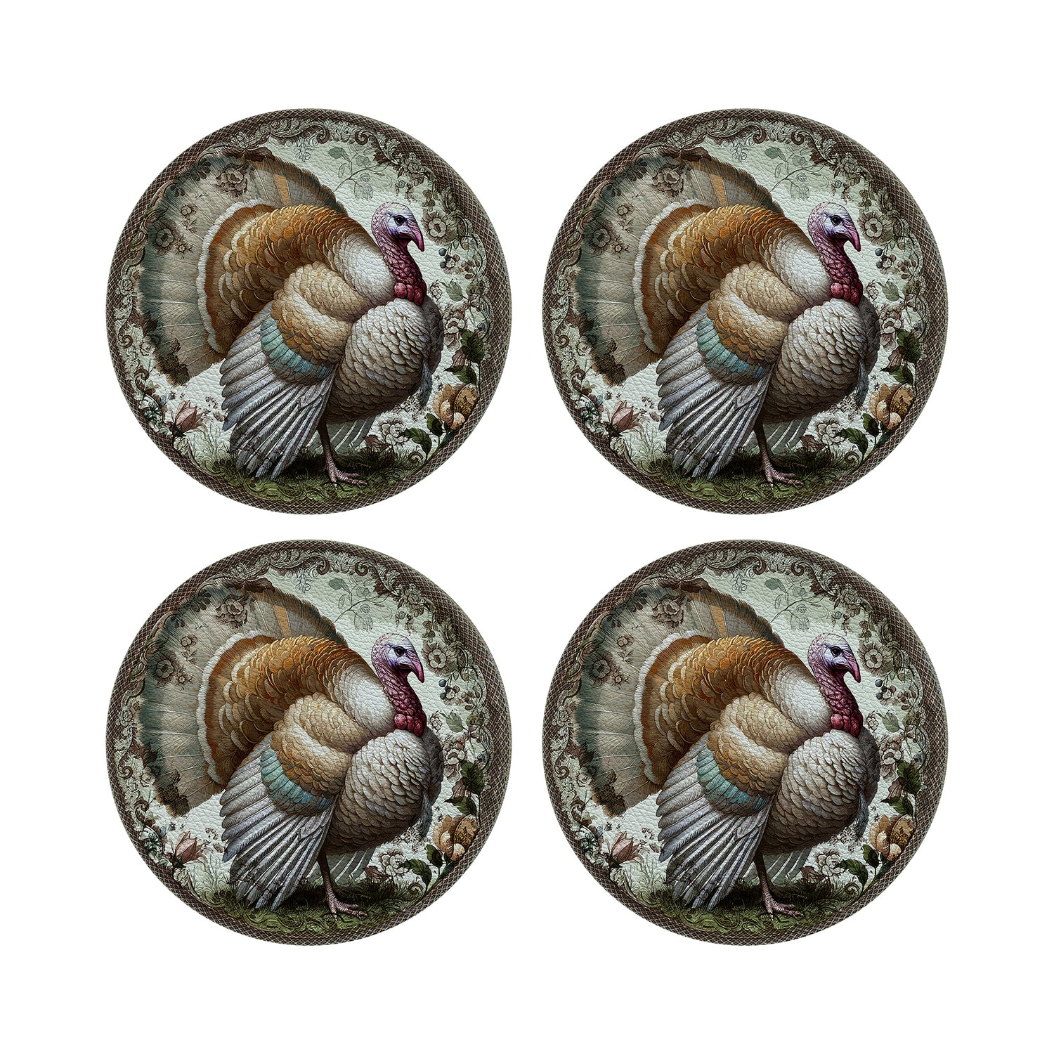 Woodland Turkey Vegan Leather Round Pebble Placemat