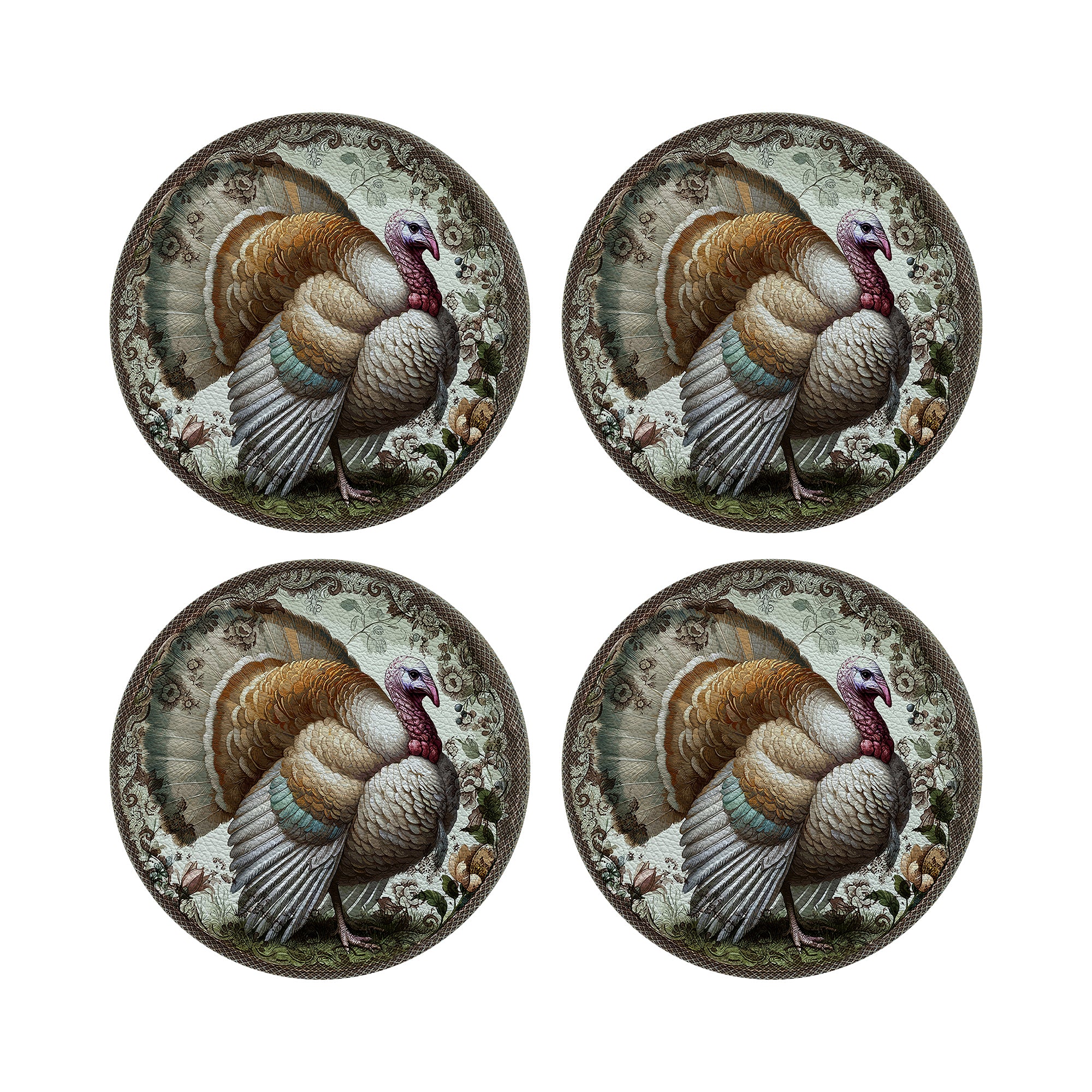 Woodland Turkey Vegan Leather Round Pebble Placemat
