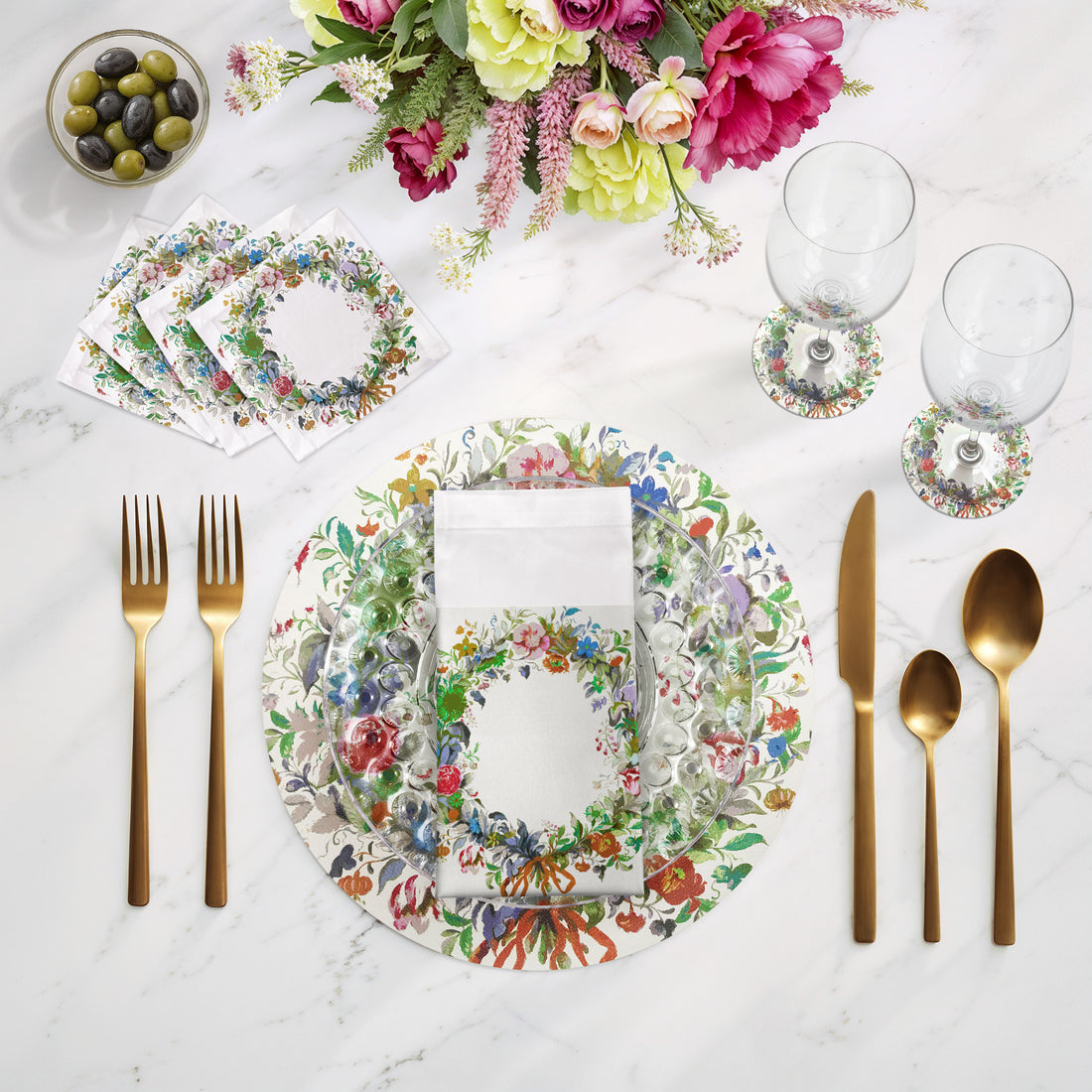 SET DE TABLE RONDS EN GALETS, COURONNE DE FLEURS, ORANGE, 16, LOT DE 4