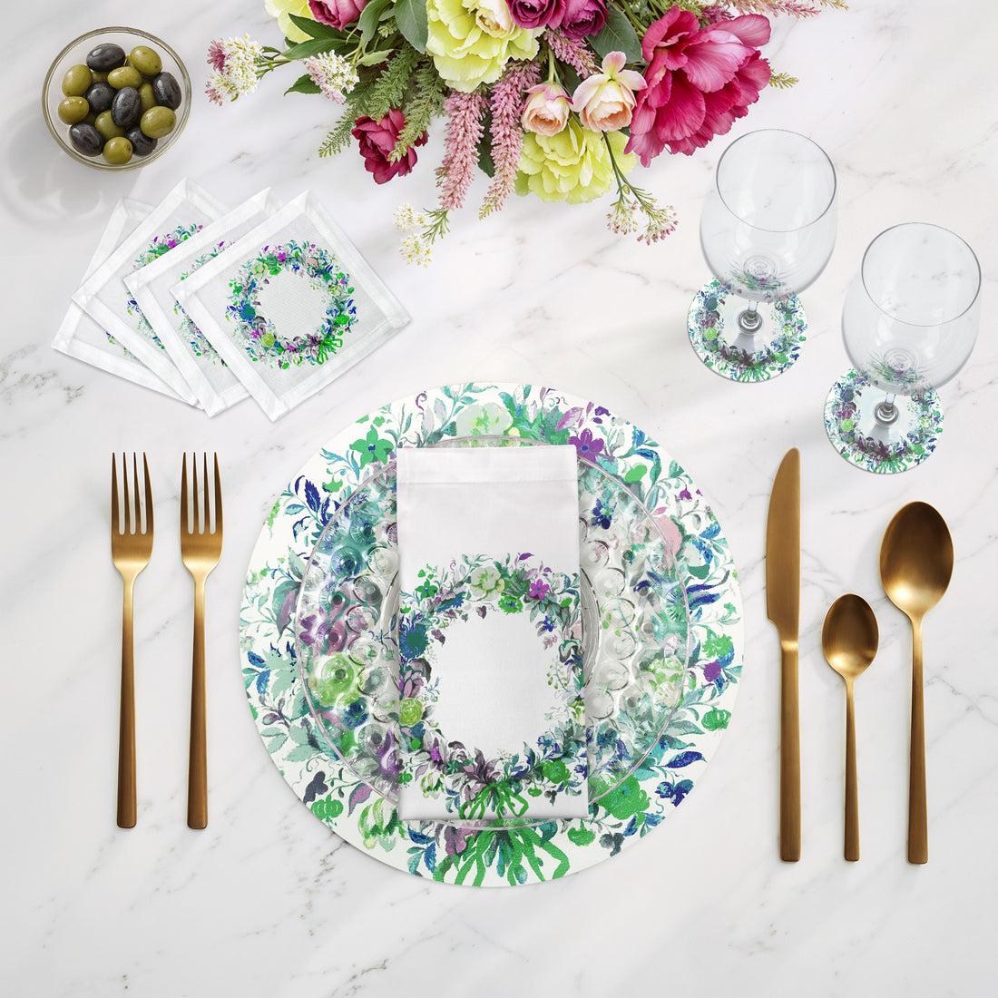 WREATH FLOWERS BLUE 16" Round Pebble Placemats, Set of 4 - nicolettemayer.com
