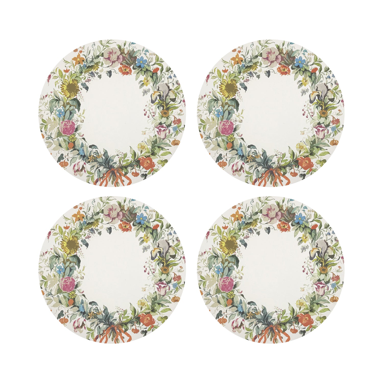 Wreath Flowers Gold Vegan Leather Round Pebble Placemat