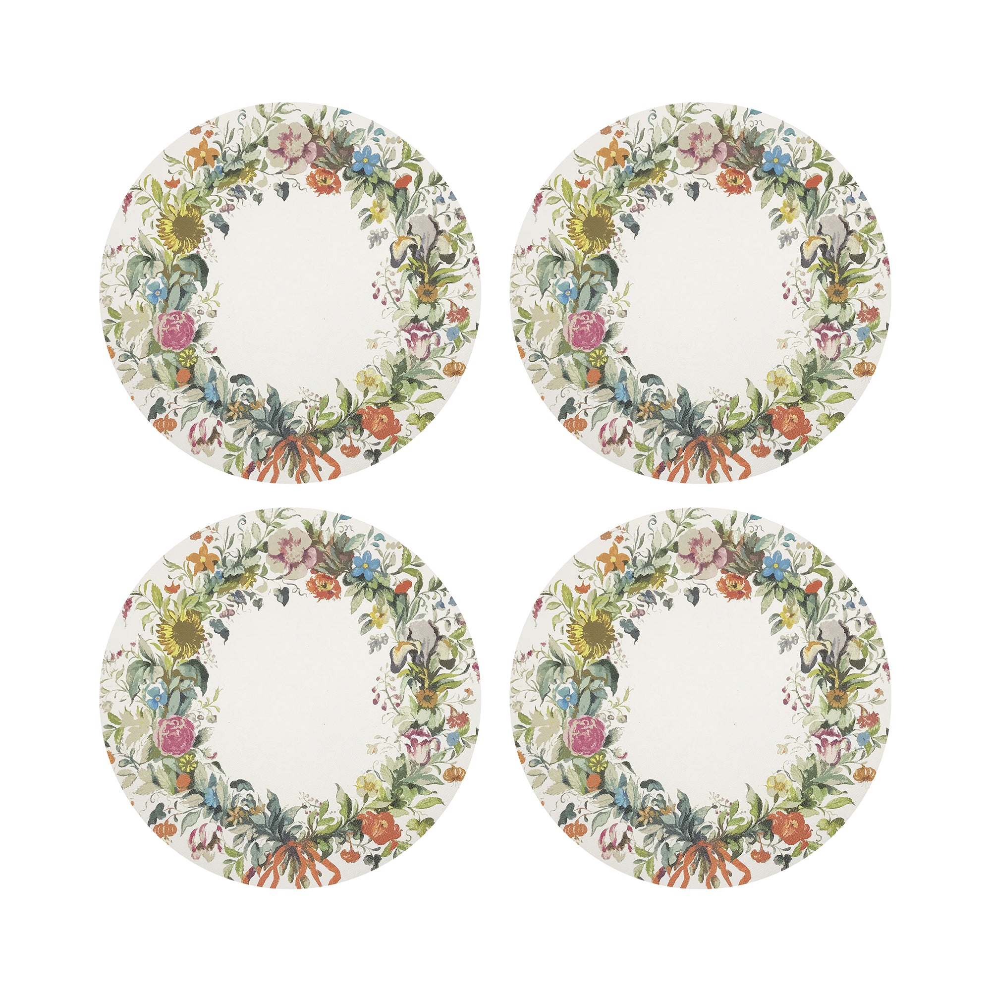 Wreath Flowers Gold Vegan Leather Round Pebble Placemat