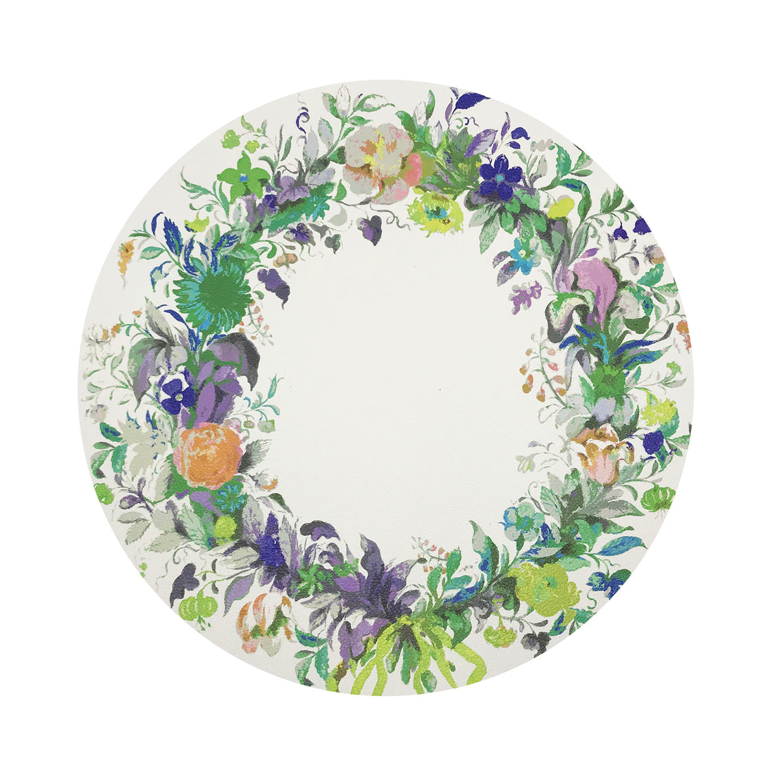 WREATH FLOWERS GREEN 16&quot; ROUND PEBBLE PLACEMAT, SET OF 4 - nicolettemayer.com