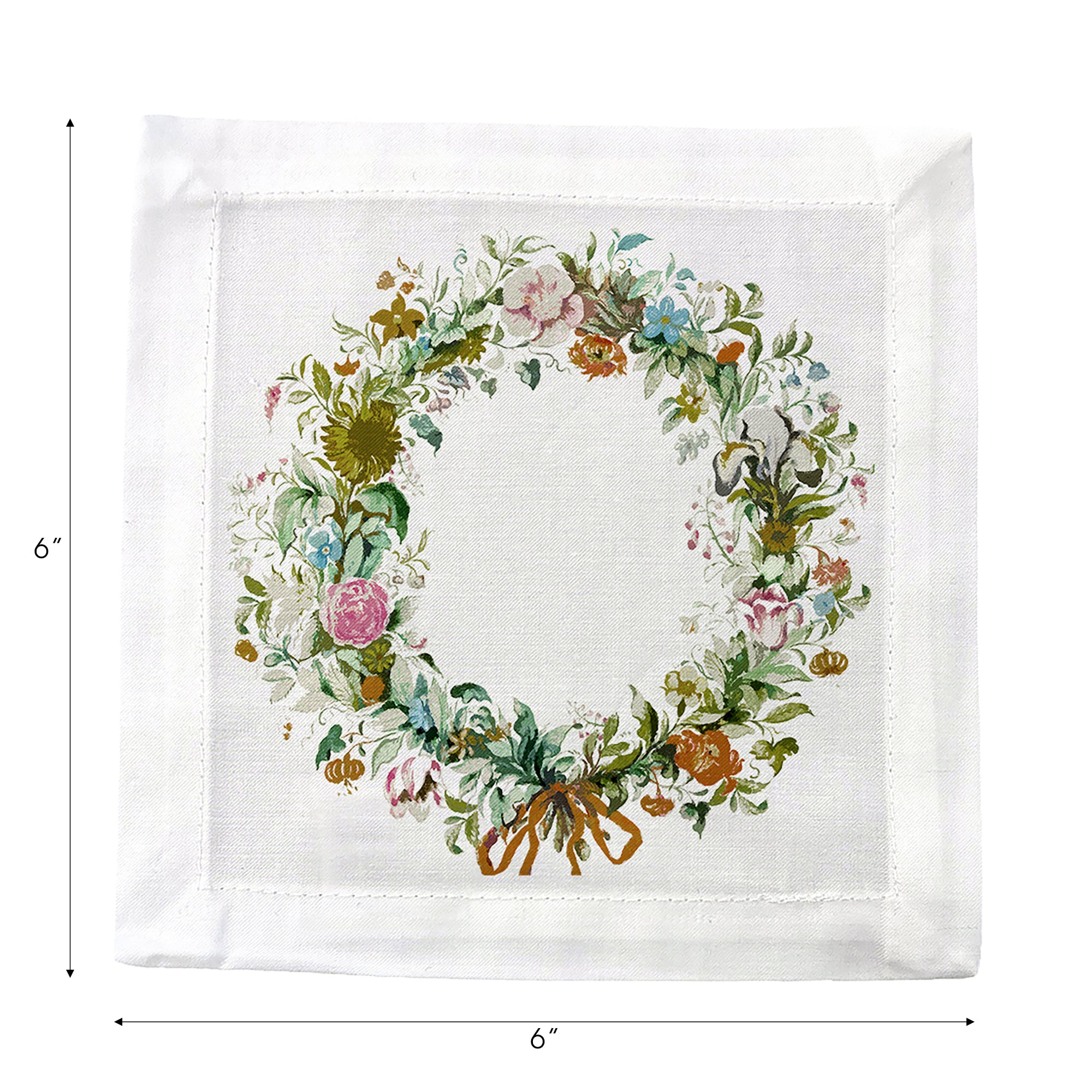 Wreath Flowers Gold Cotton Sateen Cocktail Napkins
