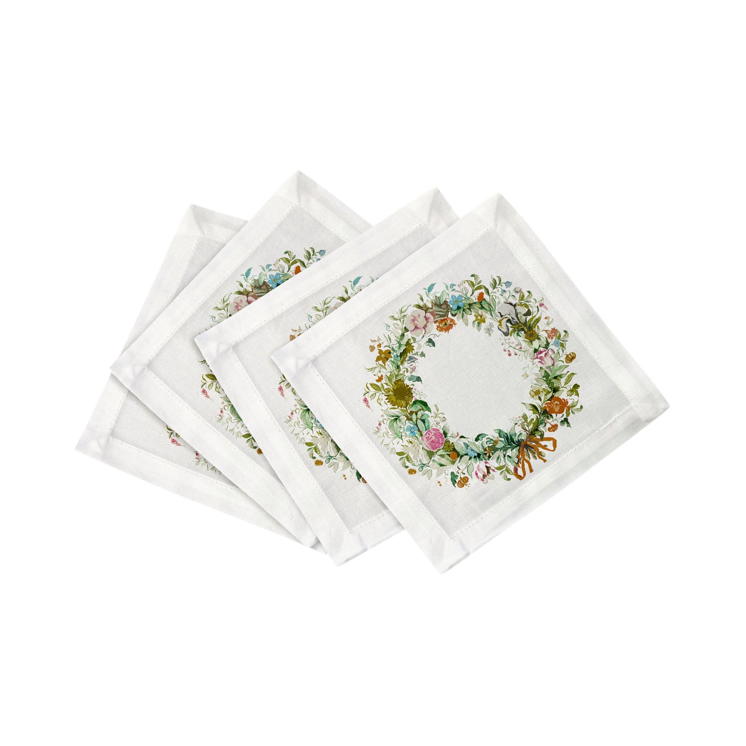 Wreath Flowers Gold Cotton Sateen Cocktail Napkins