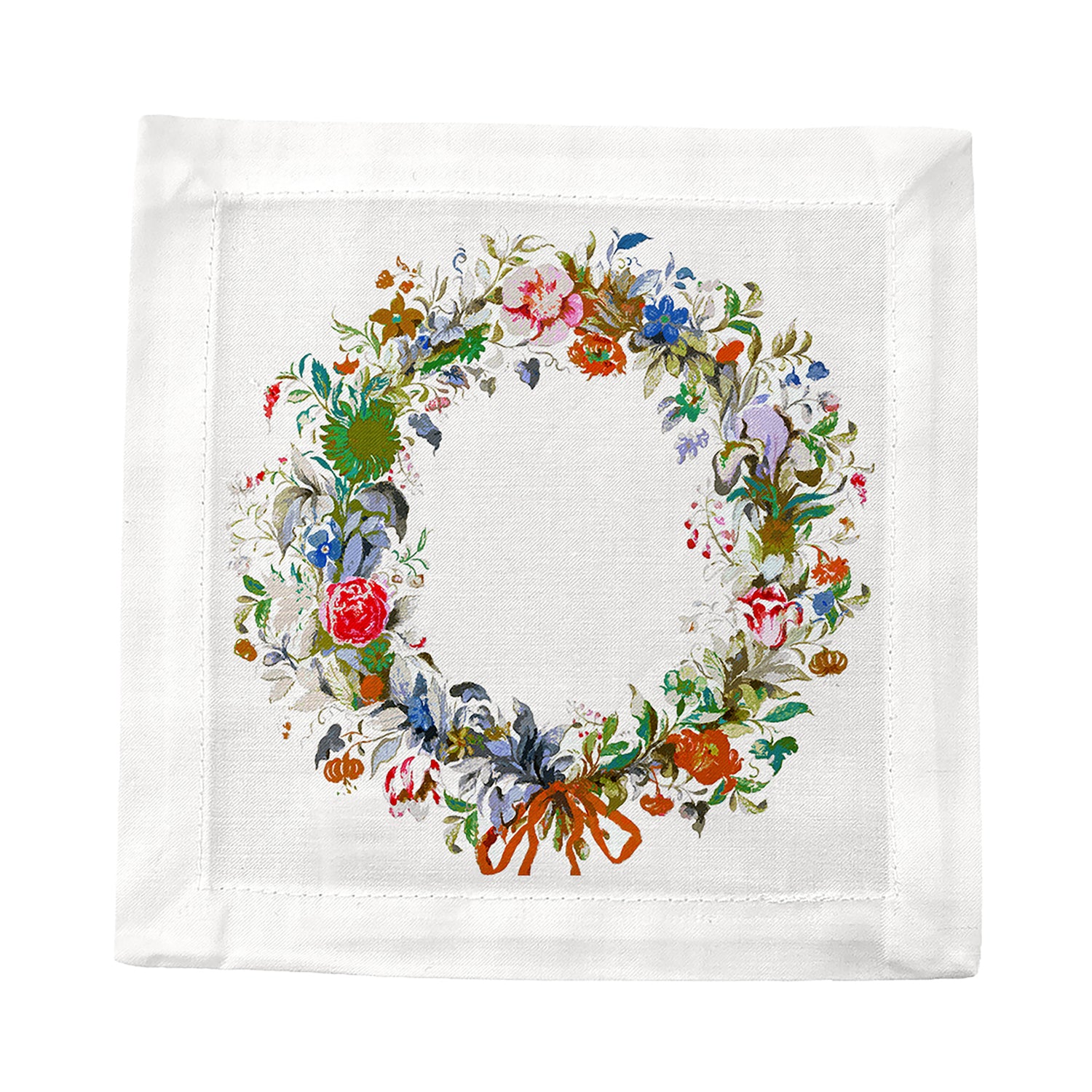 Wreath Flowers Orange Cotton Sateen Cocktail Napkins