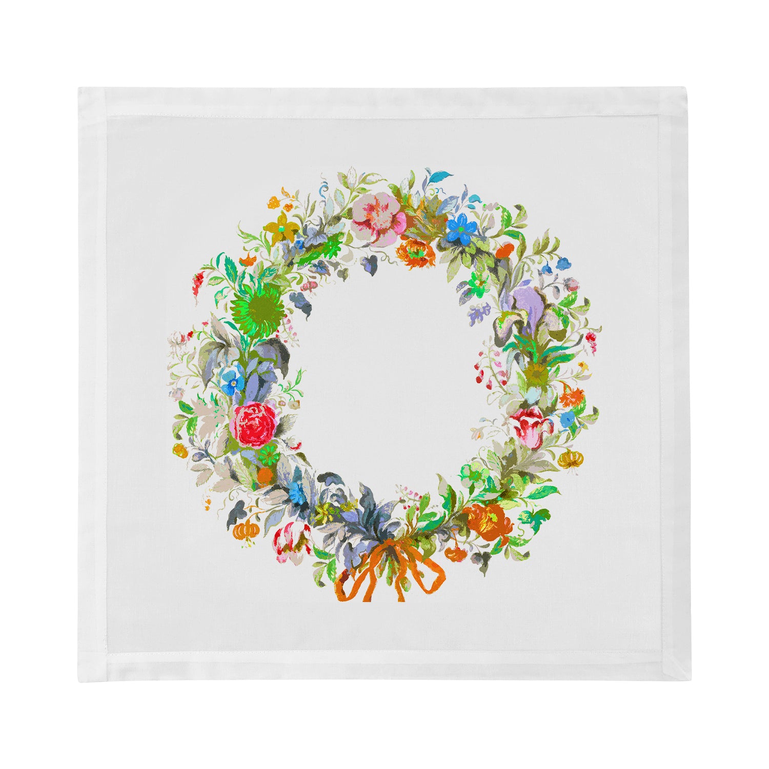 Wreath Flowers Orange Cotton Sateen Dinner Napkins - nicolettemayer.com