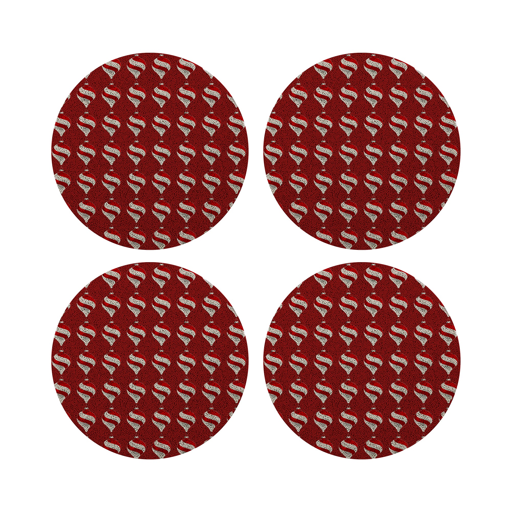 Xmas Ornament Red Round Beaded Placemat Smooth