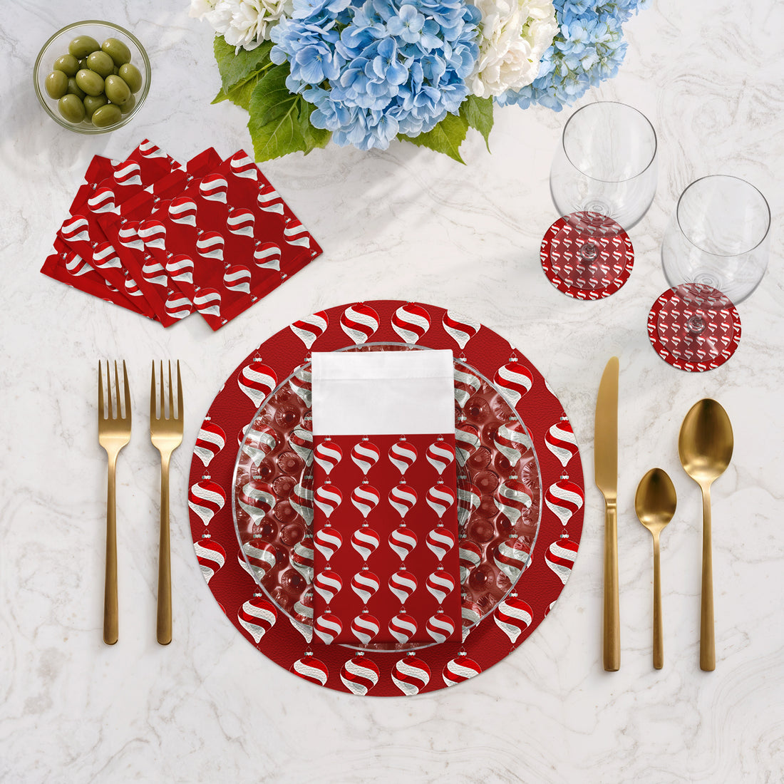 Lot de 4 sets de table ronds en galets rouges de 40 cm, décoration de Noël