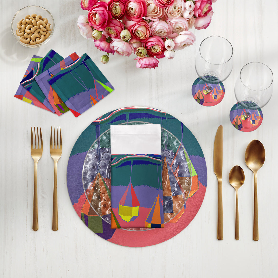 ORNEMENTS DE NOËL CORAIL TEAL 16 SET DE TABLE RONDS EN GALETS, LOT DE 4