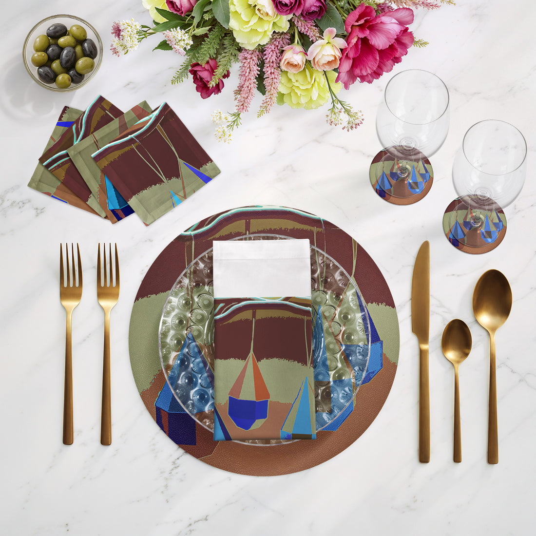 SET DE TABLE RONDS GALETS ORNEMENTS DE NOËL ROUGE MOUTARDE 16, LOT DE 4