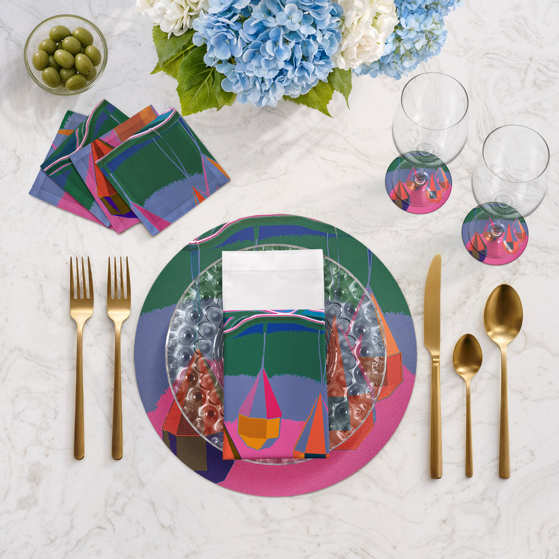 SET DE TABLE RONDS GALETS ROSE NÉON ORNEMENTS DE NOËL, LOT DE 4