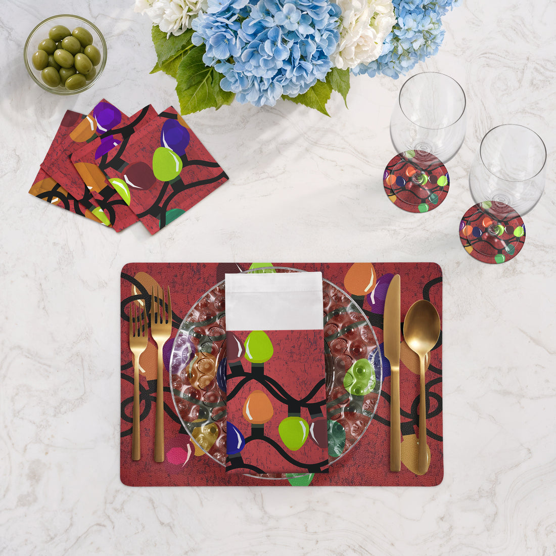 SET DE TABLE RECTANGLE ROUGE 17,5 XMAS TANGLE, LOT DE 4