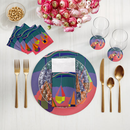 Xmas Ornaments Coral Teal 16" Round Pebble Placemats, Set of 4 - nicolettemayer.com

