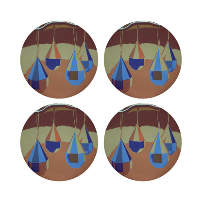 XMAS ORNAMENTS MUSTARD RED 16&quot; Round Pebble Placemats, Set of 4 - nicolettemayer.com
