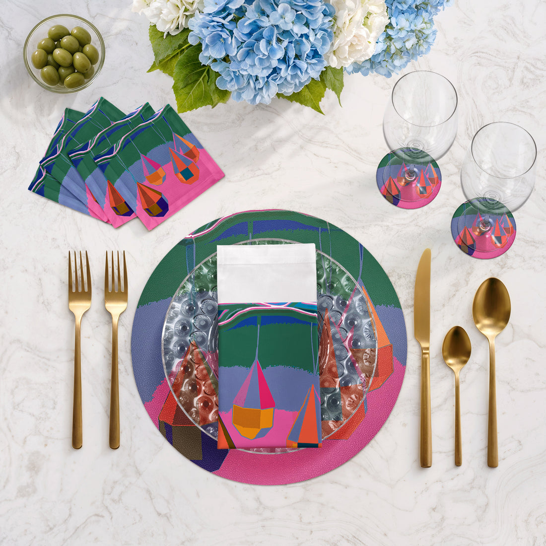XMAS ORNAMENTS PINK NEON 16" Round Pebble Placemats, Set of 4 - nicolettemayer.com

