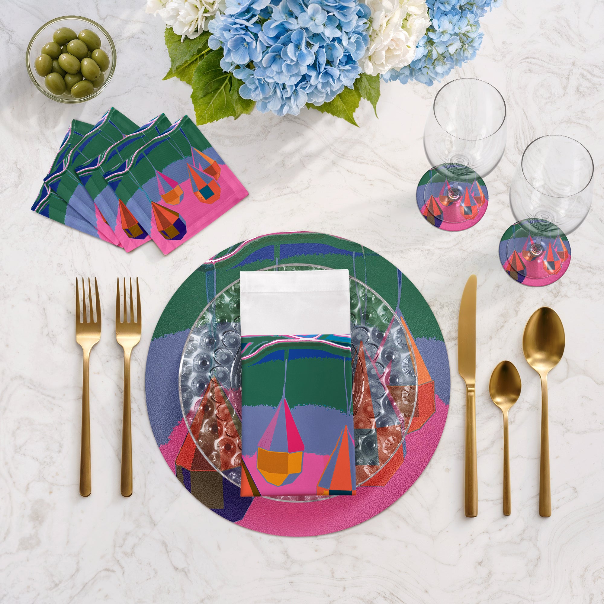 XMAS ORNAMENTS PINK NEON 16" Round Pebble Placemats, Set of 4 - nicolettemayer.com
