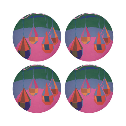 XMAS ORNAMENTS PINK NEON 16&quot; Round Pebble Placemats, Set of 4 - nicolettemayer.com

