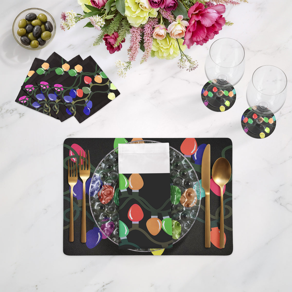 XMAS TANGLE Tischset, schwarz, 44,5 cm, rechteckig, Kieselsteine, 4er-Set